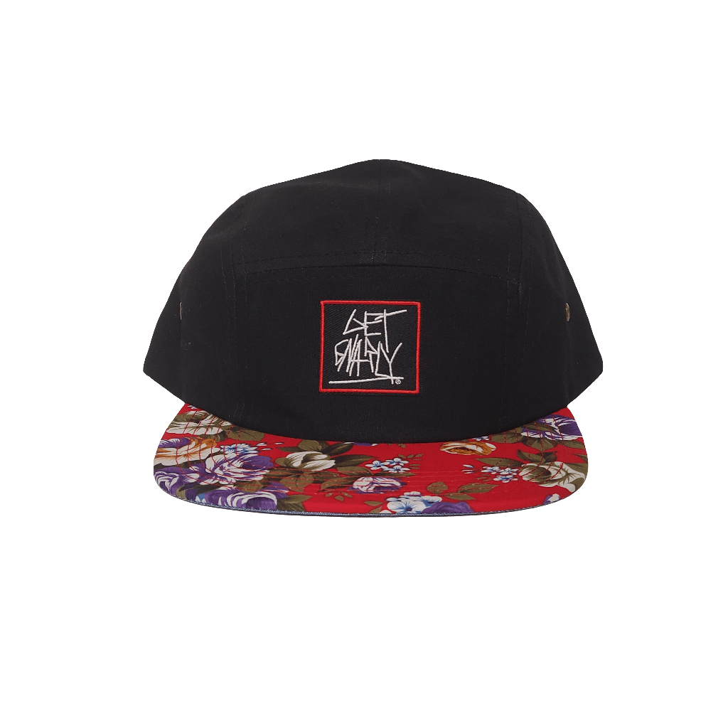 Deathstix Logo Five Panel Black/Red Floral-Hat-Get Gnarly 