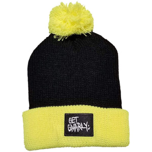 Get Gnarly Black Box Logo Black & Yellow Pom Beanie-Beanie-Get Gnarly 